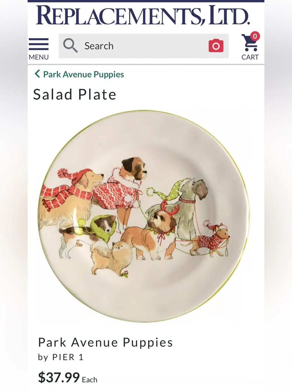 Set of 4 PIER 1 Park Avenue Holiday Puppies Salad Plates Ironstone 8 3/4”